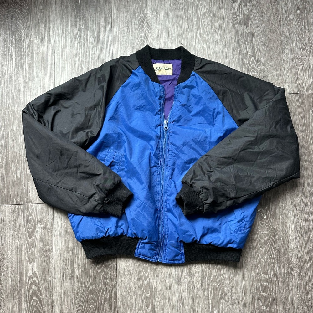 St. John's Bay Vintage 90s Blue and Black Bomber Jacket Lightweight Windbreaker